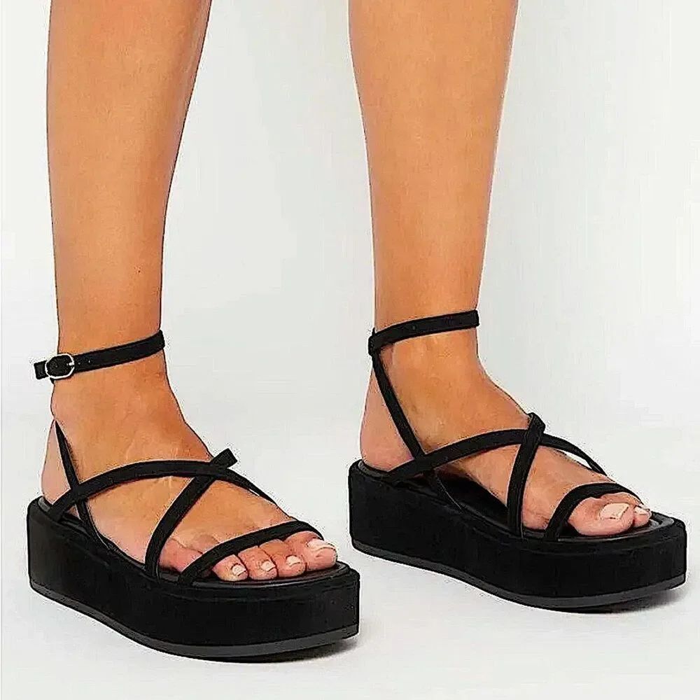 STUART WEITZMAN Womens Black Suede  1-1/2" Platform Summerlift Wedge Shoes 10 M